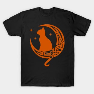 Orange Pagan Celtic Moon Cat T-Shirt